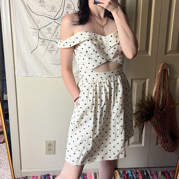 WAYF Carpi Knotted Cutout Mini Dress Polka Dot Small - Picture 2 of 8